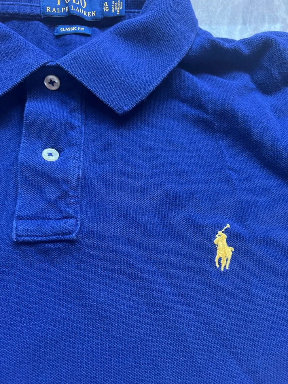 Polo Ralph Lauren Mens Royal Blue Cotton Yellow Pony Embroidered Preppy Polo XL